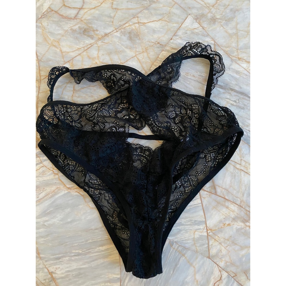 Fashion Nova Black Floral Lace Strappy Back Teddy Bodysuit S/M